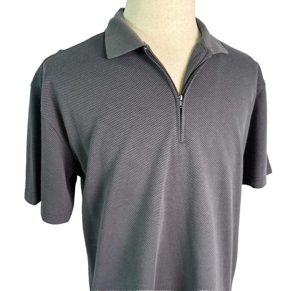 Campia Moda Mens Sz M Short Sleeve Quarter Zip Polo Shirt Grey Textured Vintage